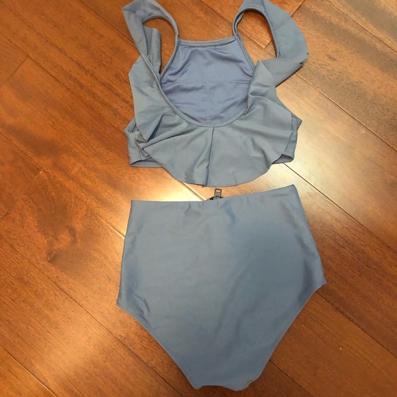 Aerie Small Dusty Blue Bikini Set - High Waisted Bottoms - Picture 2 of 4
